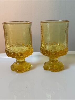 Vintage 1970 Tiffin Franciscan Madeira cornsilk yellow footed glasses, set of 2